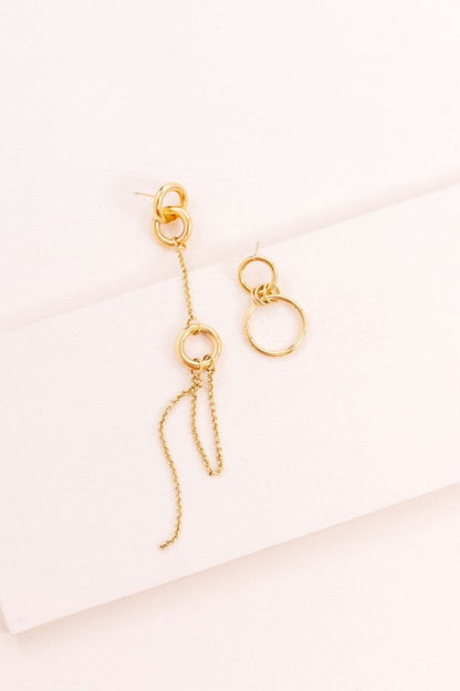 Gold OS Asymmetrical Circle Drop Earrings Asymmetrical Hypoallergenic Minimal Mismatch Simple