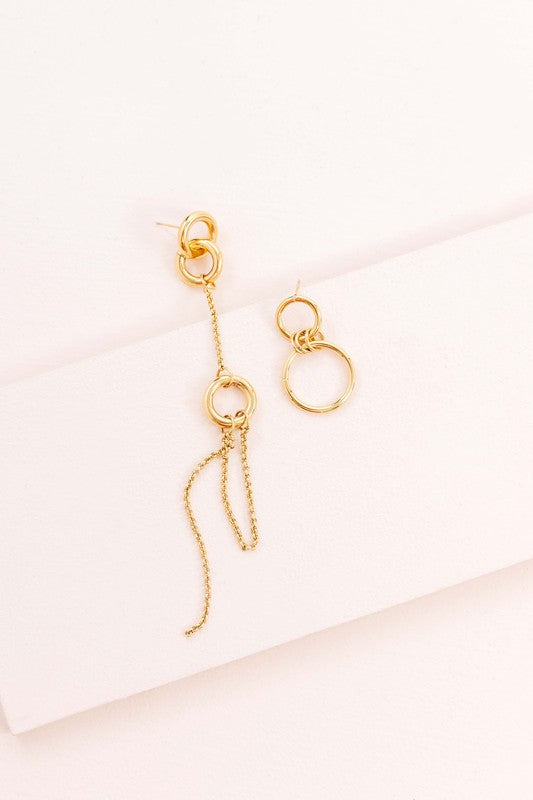 Gold OS Asymmetrical Circle Drop Earrings Asymmetrical Hypoallergenic Minimal Mismatch Simple