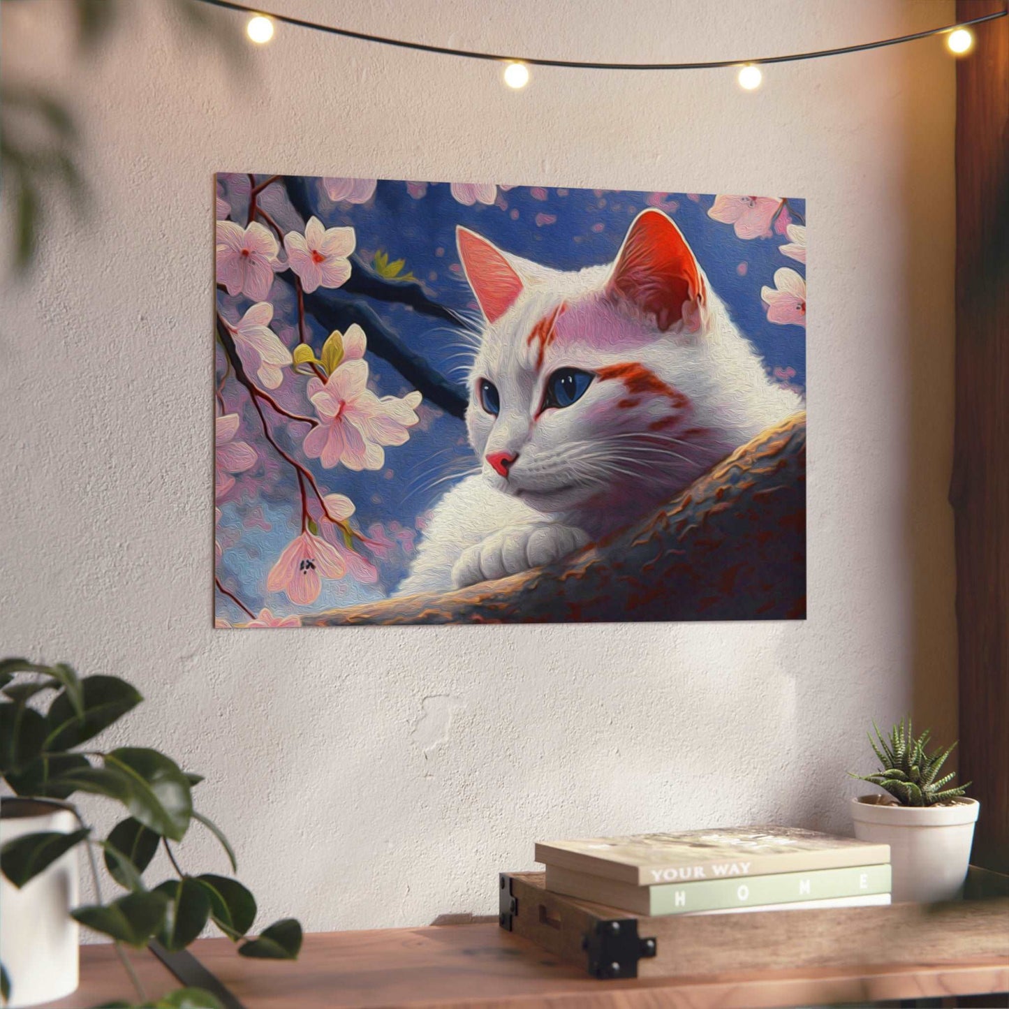 Cat and Cherry Blossoms Wall Art Home Decor Art & Wall Decor cats Caturdays Custom Artwork Decor Home & Living Home Decor Matte Metal Metallic