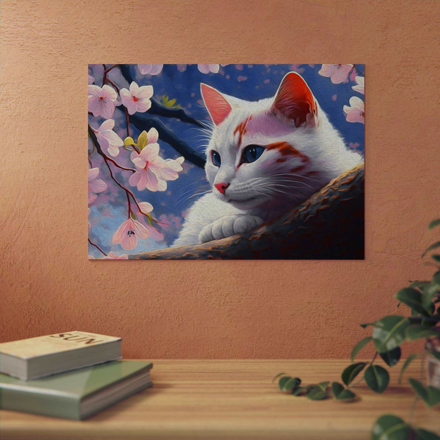 Cat and Cherry Blossoms Wall Art Home Decor Art & Wall Decor cats Caturdays Custom Artwork Decor Home & Living Home Decor Matte Metal Metallic