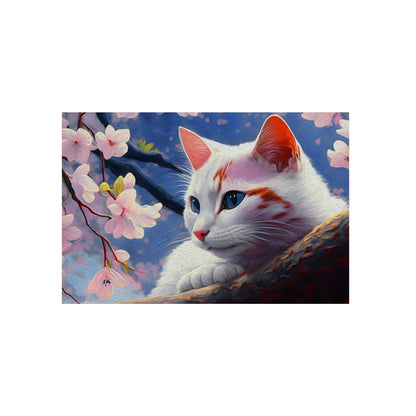 11.8" x 7.9" (Horizontal) Cat and Cherry Blossoms Wall Art Home Decor Art & Wall Decor cats Caturdays Custom Artwork Decor Home & Living Home Decor Matte Metal Metallic