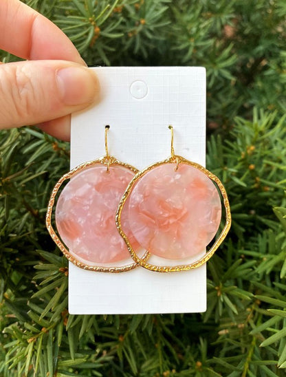 pink 1.75 inch Pink Disc Acrylic Chandelier Earrings