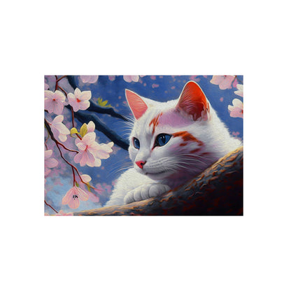 11.7" x 8.3" (Horizontal) Cat and Cherry Blossoms Wall Art Home Decor Art & Wall Decor cats Caturdays Custom Artwork Decor Home & Living Home Decor Matte Metal Metallic