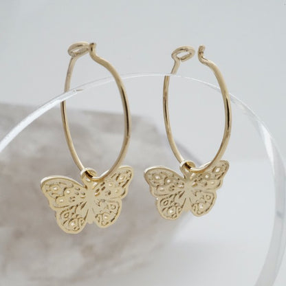 Magic Charm | Butterfly Hoops Jewelry butterfly earrings gold hoop earrings Jewelry mini hoops rose gold silver