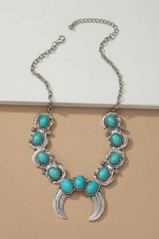 Silver one size Boho statement necklace with turquoise stones