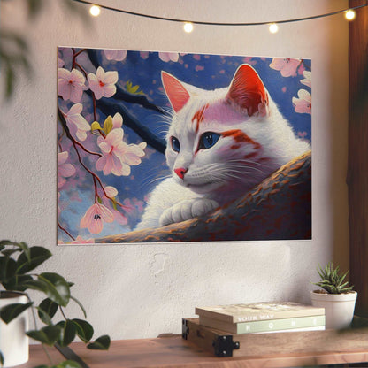 Cat and Cherry Blossoms Wall Art Home Decor Art & Wall Decor cats Caturdays Custom Artwork Decor Home & Living Home Decor Matte Metal Metallic