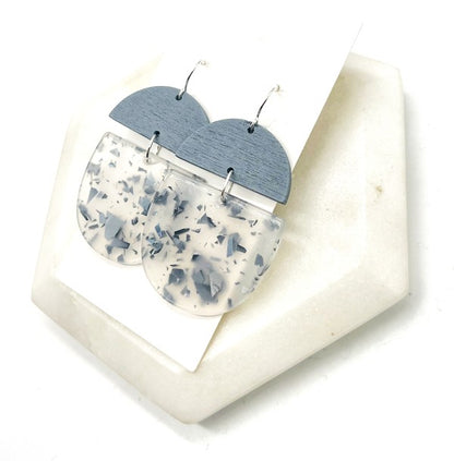 Grey Sparkle Sequin Wood Acrylic Deco Earrings Handmade