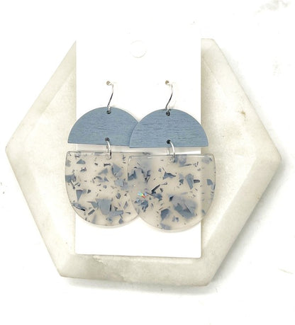 Grey Sparkle Sequin Wood Acrylic Deco Earrings Handmade