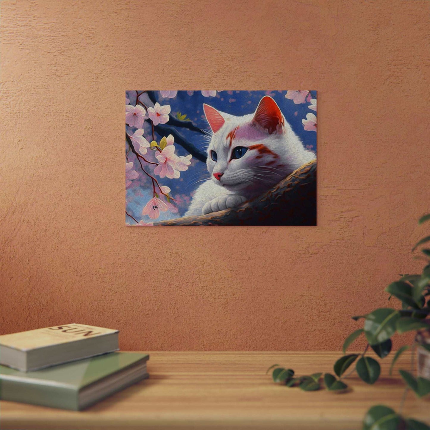 Cat and Cherry Blossoms Wall Art Home Decor Art & Wall Decor cats Caturdays Custom Artwork Decor Home & Living Home Decor Matte Metal Metallic