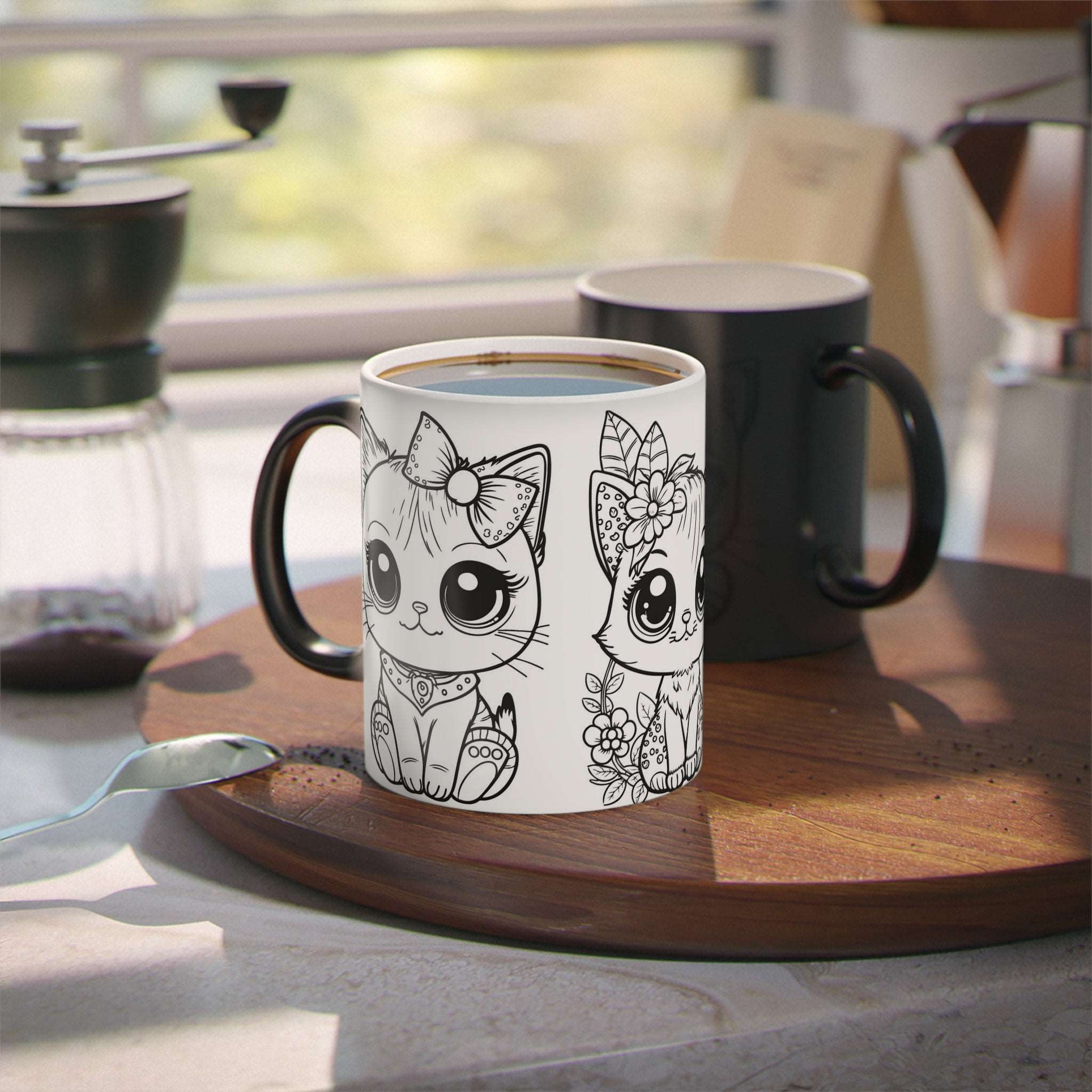 Wake Up Kitty Color Changing Mug Mug 11 oz 11oz 3 Cat Morning cats Caturdays Everyday Ceramic Coffee Mugs Color changing mug cute cat art Drink Drinks Home & Living kittens Magic Mug Mugs