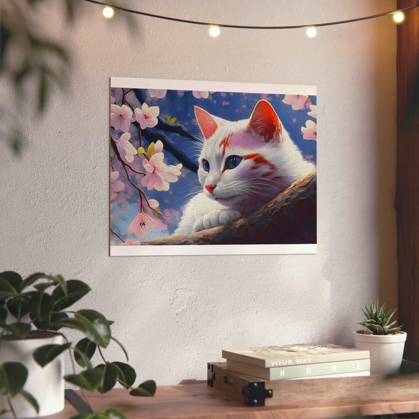 Cat and Cherry Blossoms Wall Art Home Decor Art & Wall Decor cats Caturdays Custom Artwork Decor Home & Living Home Decor Matte Metal Metallic