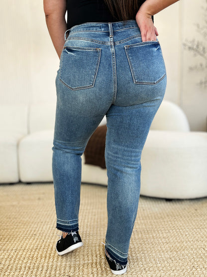 Judy Blue Full Size Mid Rise Rigid Magic Release Hem Jeans Jeans blue jeans jeans Judy Blue plus size jeans Ship from USA