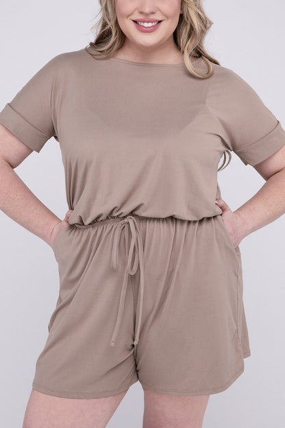 ASH MOCHA Plus Brushed DTY Romper with Pockets Plus Romper