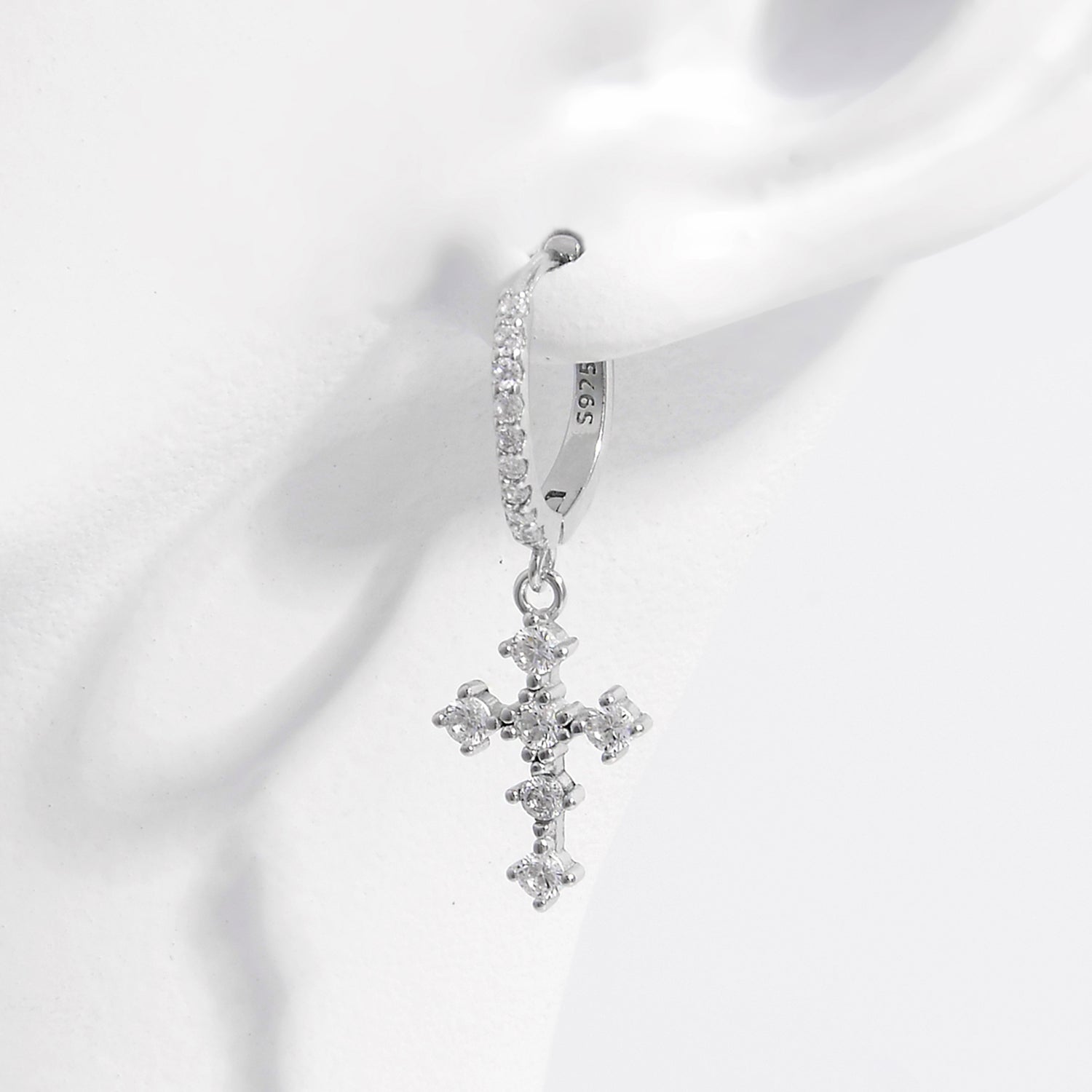 925 Sterling Silver | Inlaid Zircon Cross Dangle Earrings Accessories cross earrings earrings Fine Jewelry Jewelry