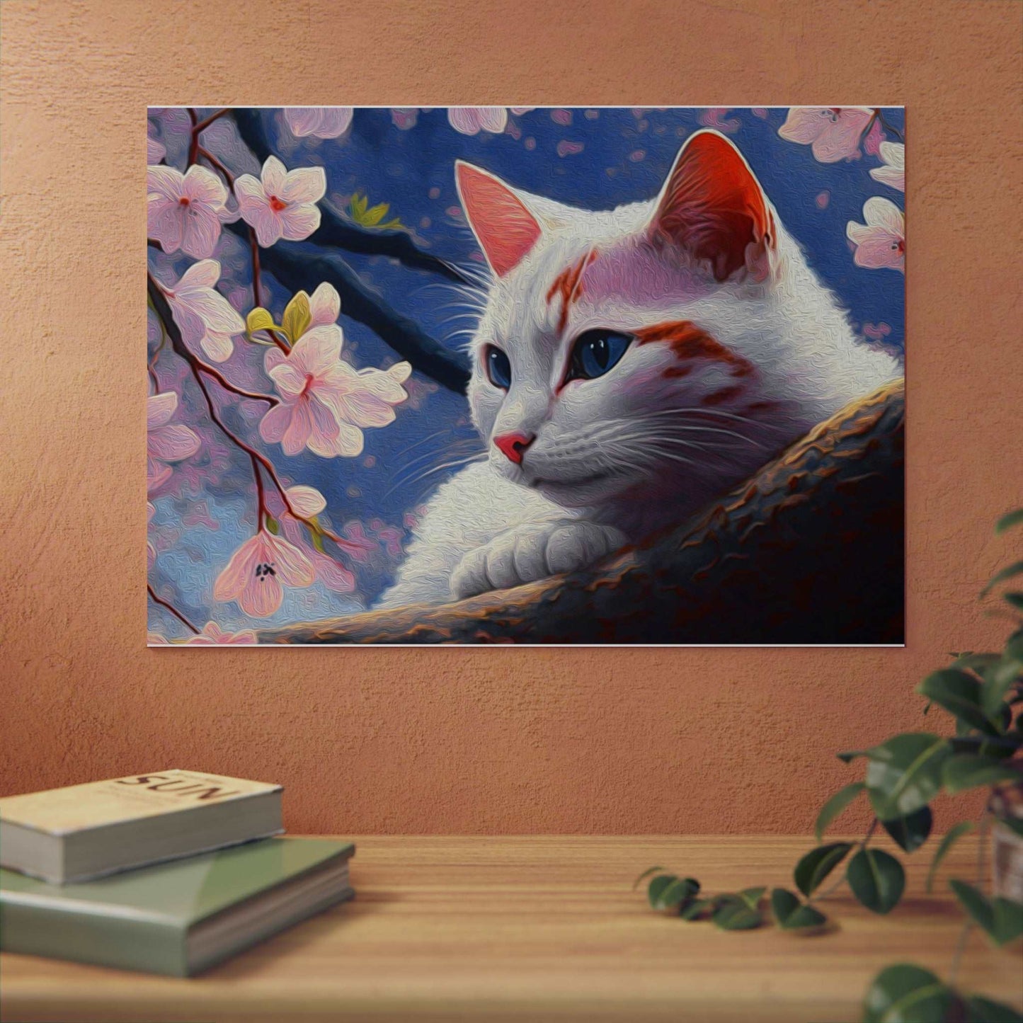 Cat and Cherry Blossoms Wall Art Home Decor Art & Wall Decor cats Caturdays Custom Artwork Decor Home & Living Home Decor Matte Metal Metallic