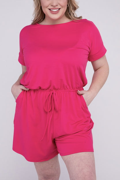 FUCHSIA Plus Brushed DTY Romper with Pockets Plus Romper