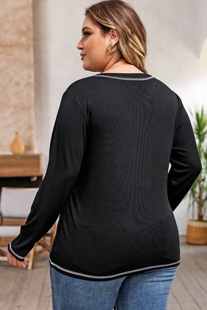 Plus Size Notched Neck Long Sleeve T-Shirt clothing clothes for curves fit my curves Plus Plus Sized Clothing Ship From Overseas SYNZ