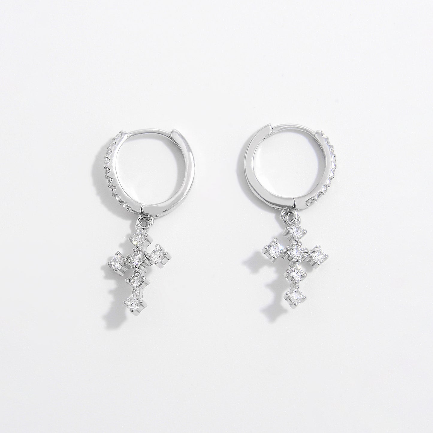 925 Sterling Silver | Inlaid Zircon Cross Dangle Earrings Accessories cross earrings earrings Fine Jewelry Jewelry