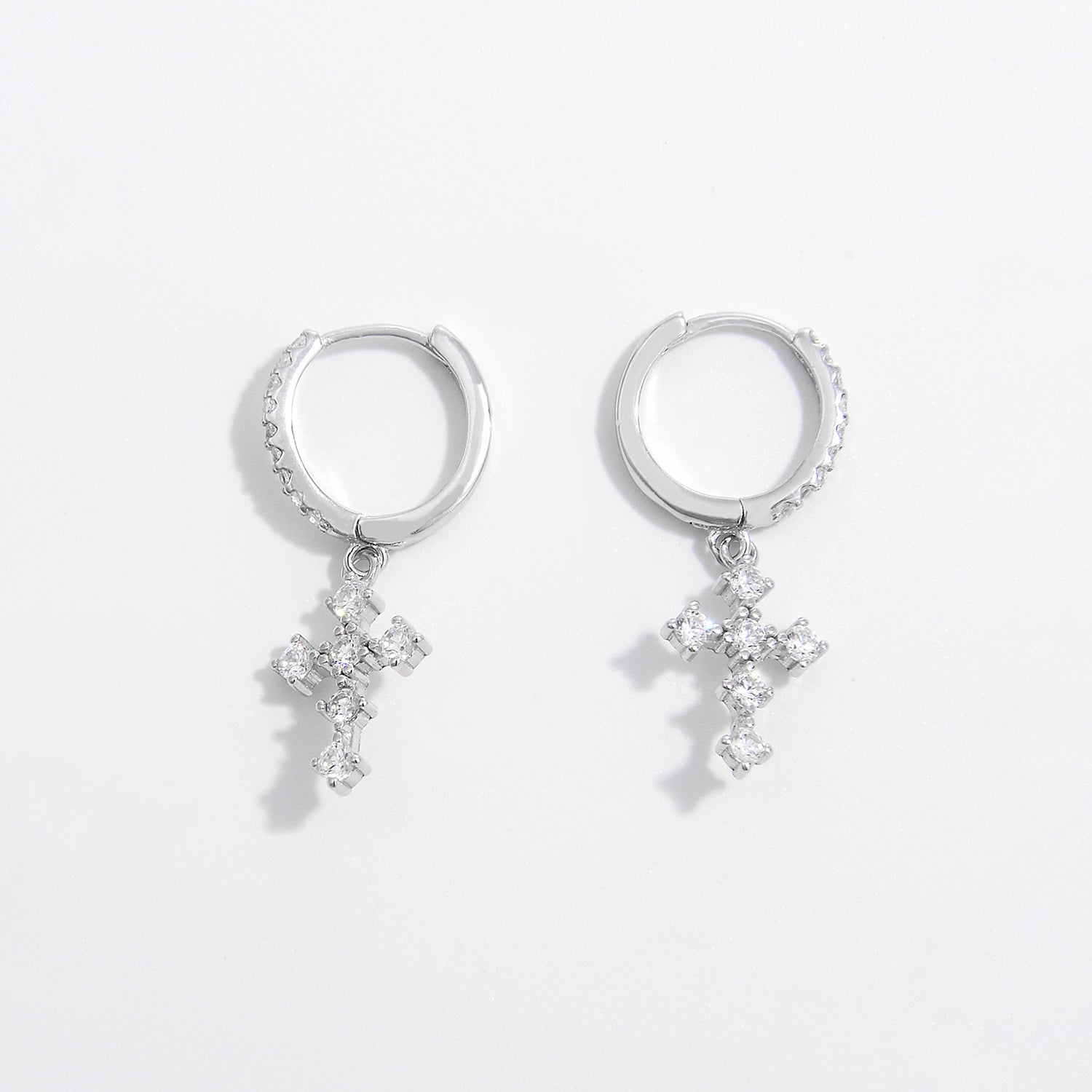 925 Sterling Silver | Inlaid Zircon Cross Dangle Earrings Accessories cross earrings earrings Fine Jewelry Jewelry