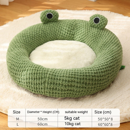 Green Frog Round Nest Cozy Frog | Customizable Cat Bed Pet Supplies Cat Beds cat lovers cats Caturdays Pet Beds