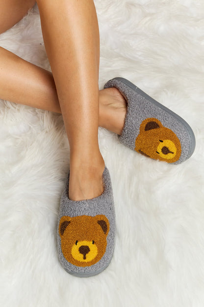 Charcoal Melody Teddy Bear Print | Plush Slide Slippers Shoes bear footwear Melody Ship from USA slippers