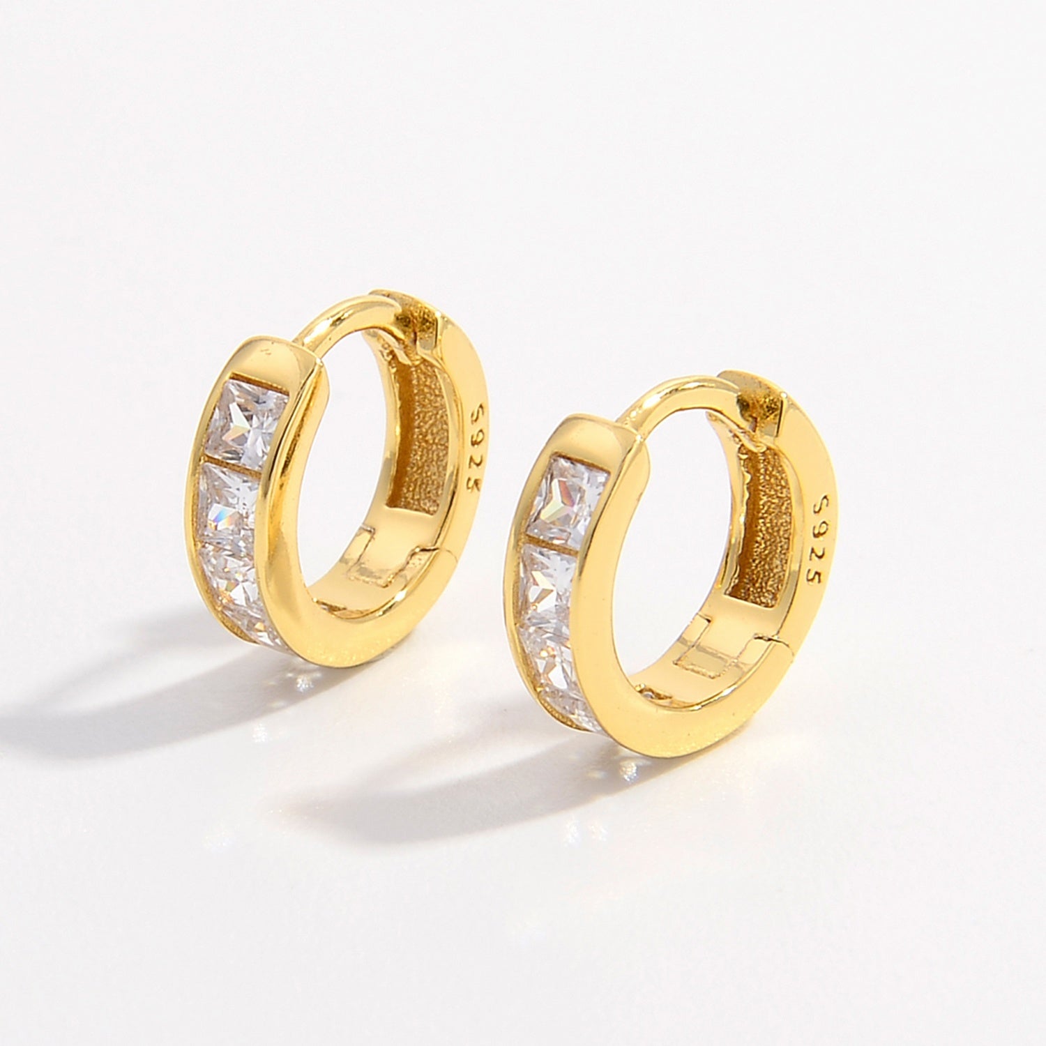 Gold One Size 925 Sterling Silver Inlaid Zircon Huggie Earrings | G3 Accessories 925 Sterling Silver earrings Fine Jewelry huggie earrings Jewelry