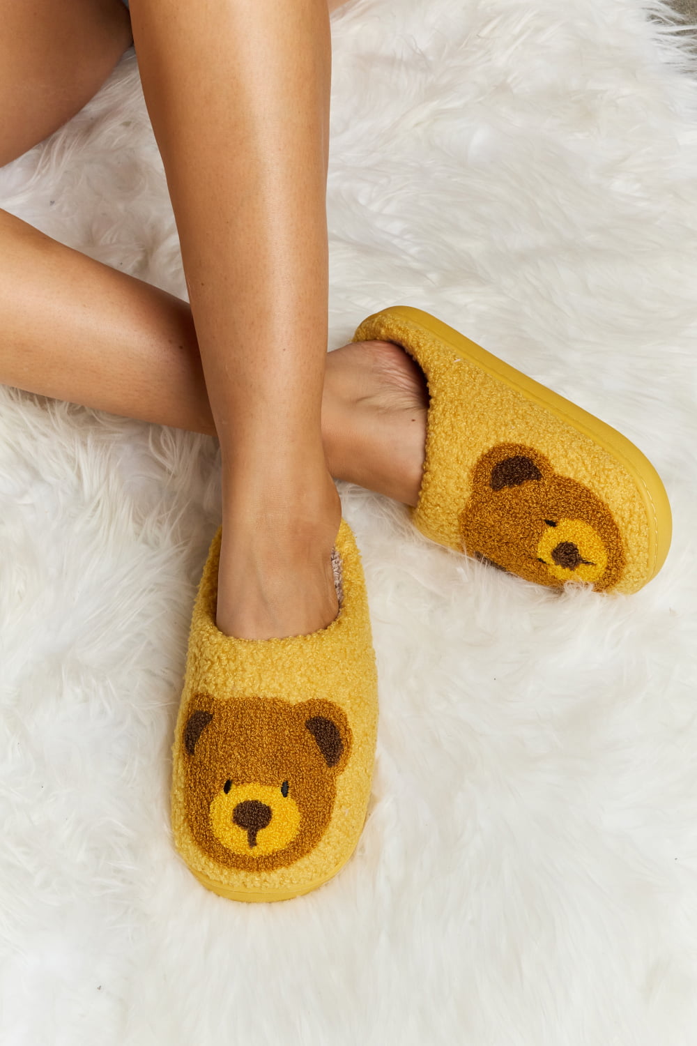 Mustard Melody Teddy Bear Print | Plush Slide Slippers Shoes bear footwear Melody Ship from USA slippers