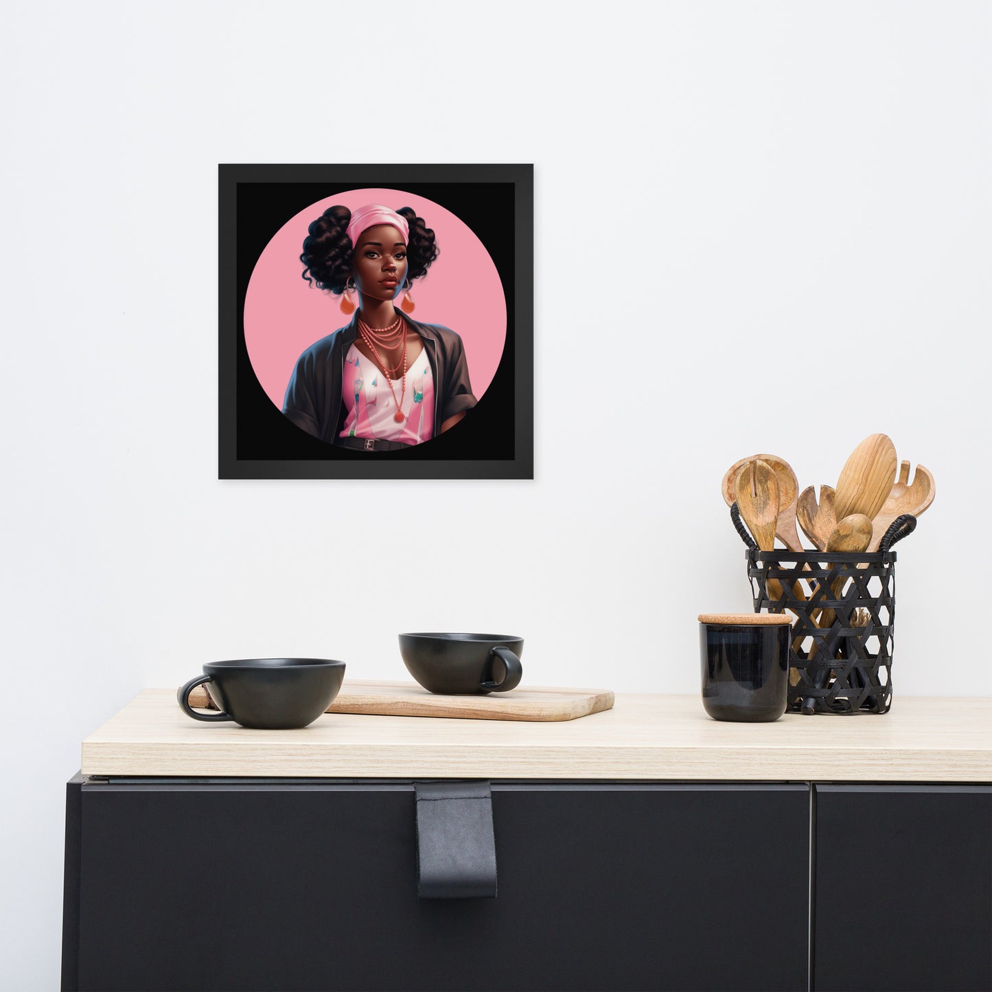 Black 12″×12″ Kemani Framed poster african american african american woman black woman wall art young black woman