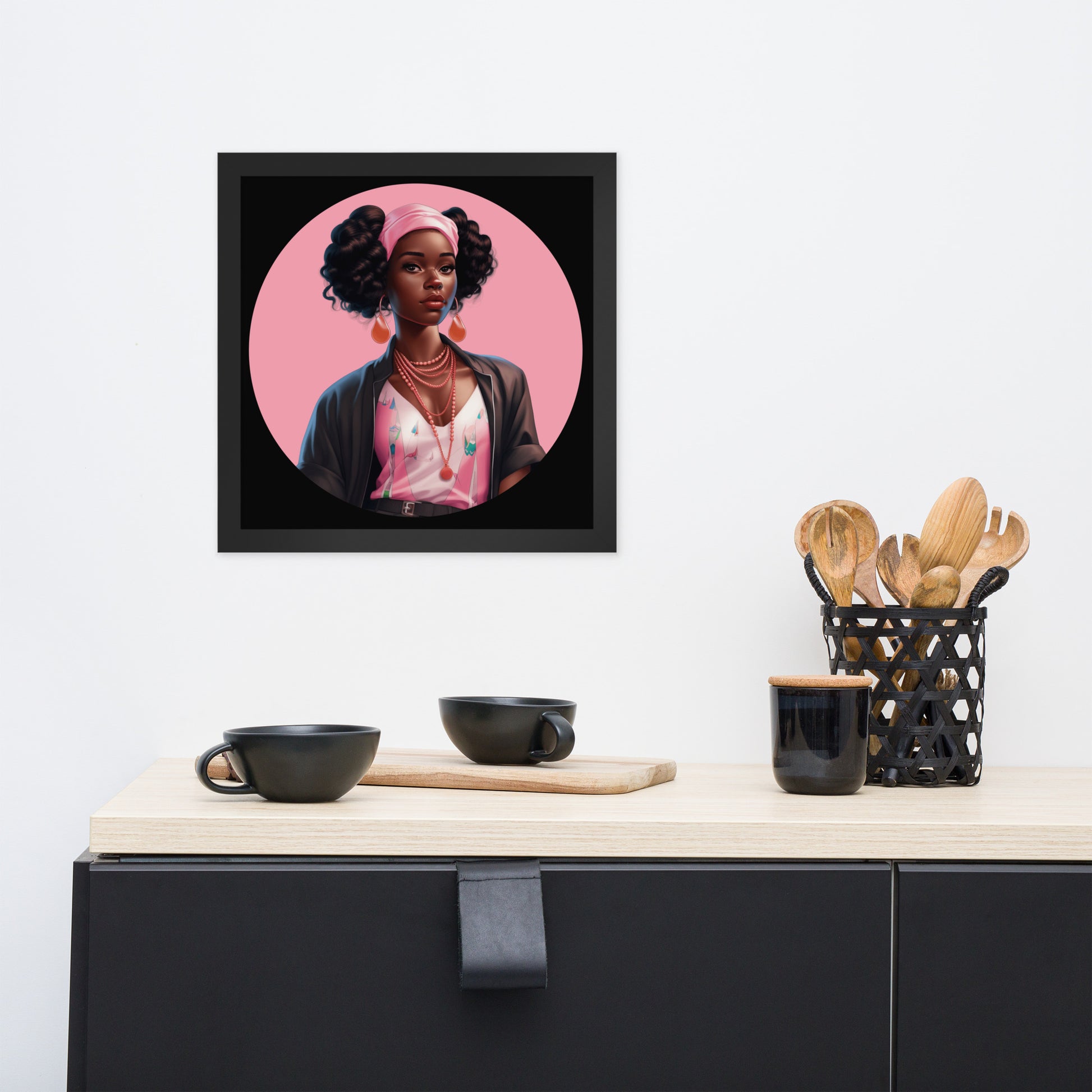 Black 14″×14″ Kemani Framed poster african american african american woman black woman wall art young black woman