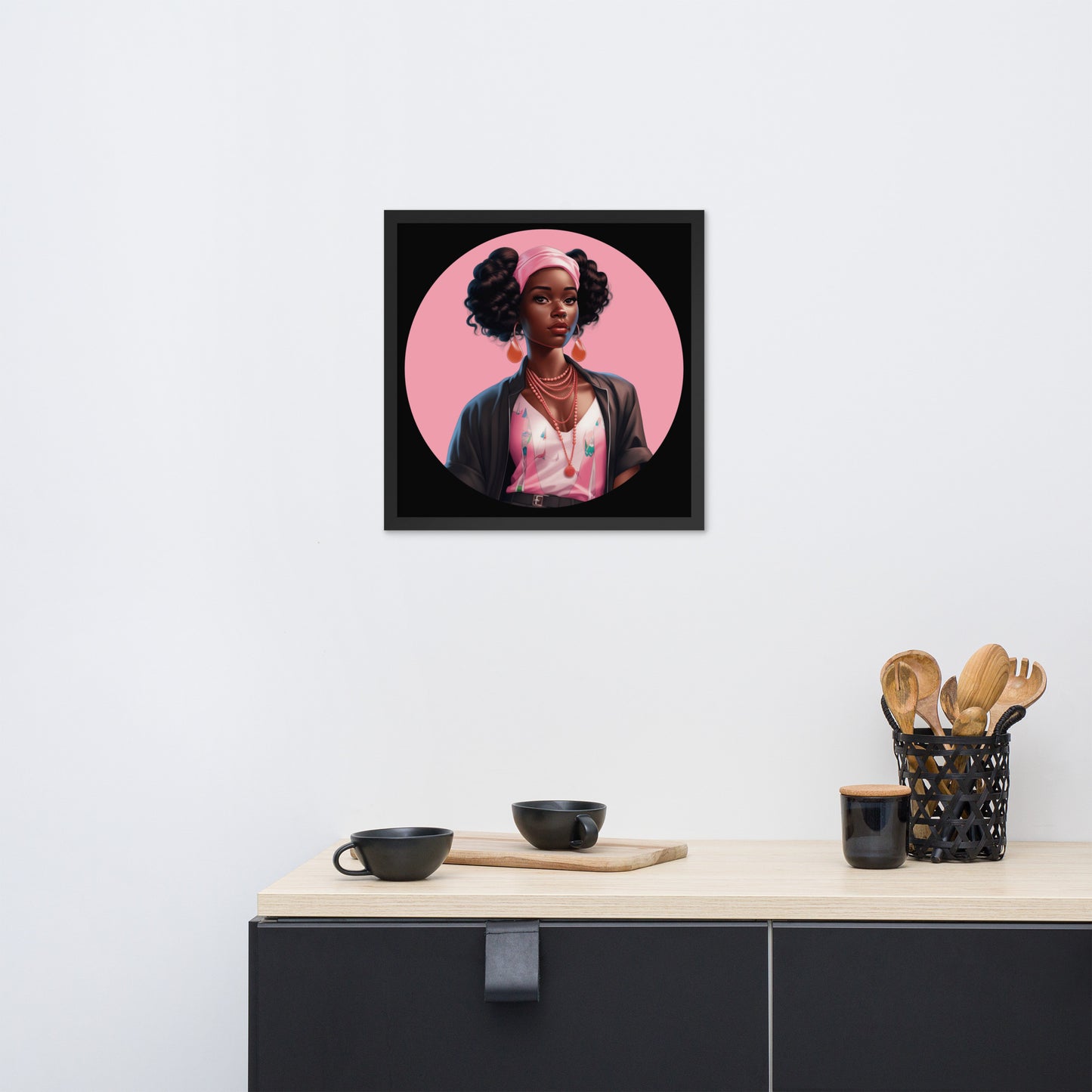 Black 18″×18″ Kemani Framed poster african american african american woman black woman wall art young black woman