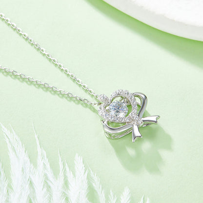 Moissanite 925 Sterling Silver | Bow & Heart Necklace Accessories Elegant necklace Fine Jewelry Jewelry Minimal necklace Mom necklace Necklace PENDANT NECKLACE