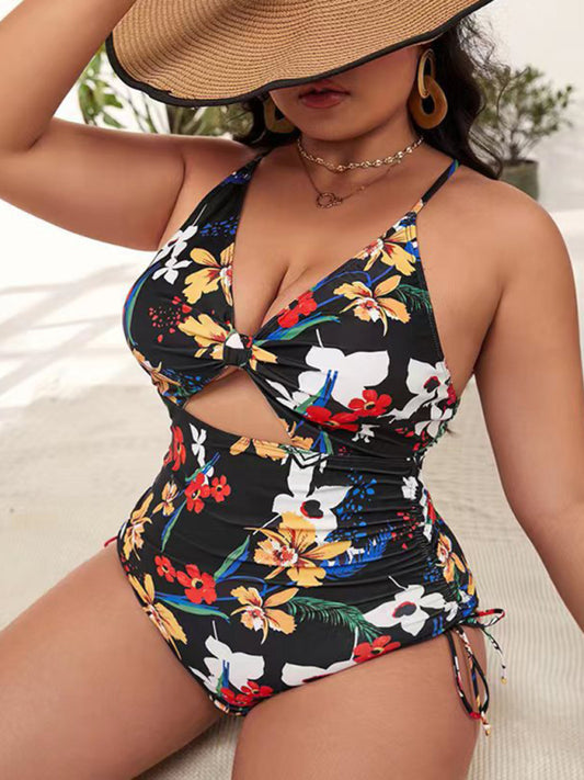 Pattern Plus Size Women-Printed Push-up Hollow One-Piece Swimsuit clothing for curves curve curvy plus size plus size clothing