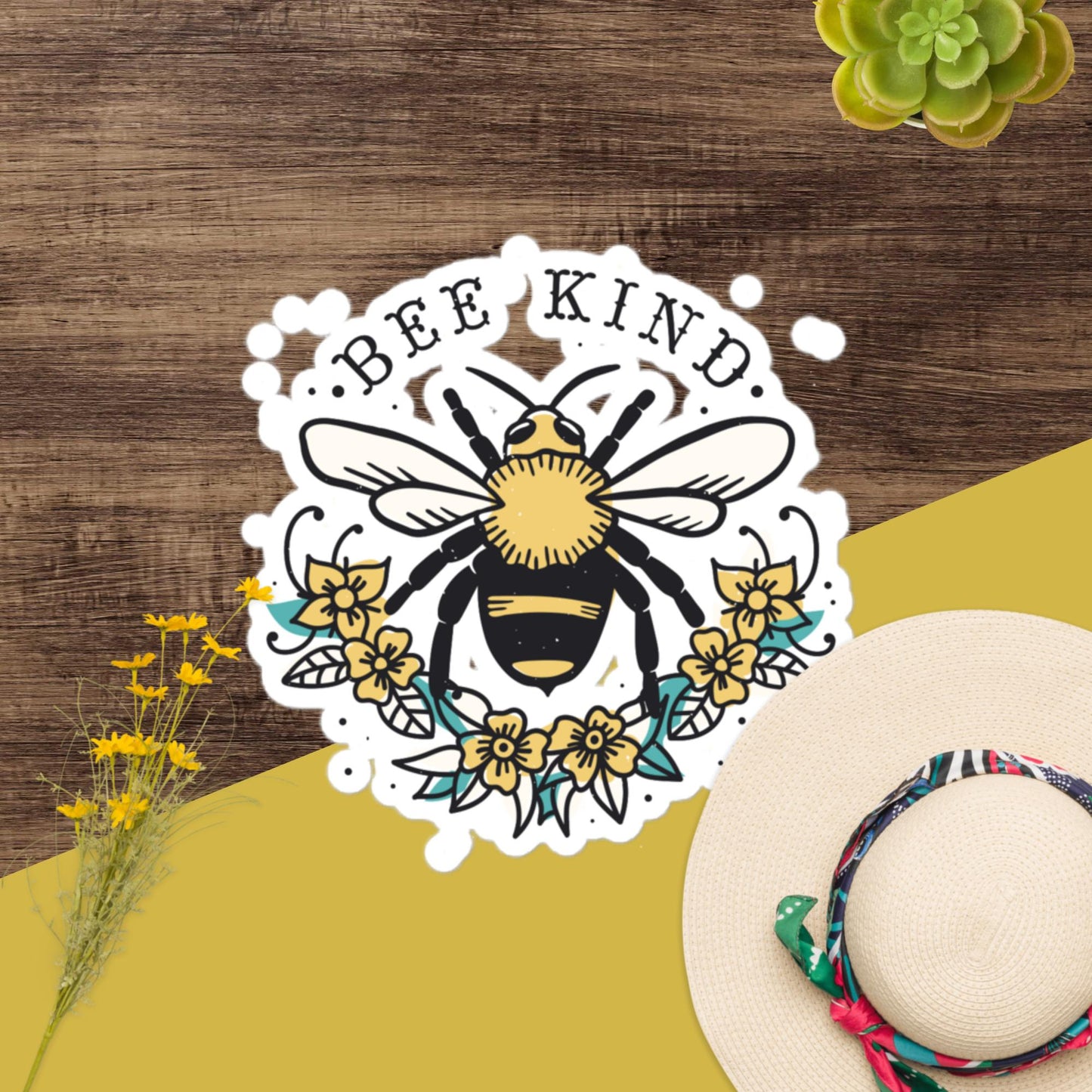 4″×4″ Bee Kind | Bubble-free Sticker bee kind bees cute stickers nature stickers