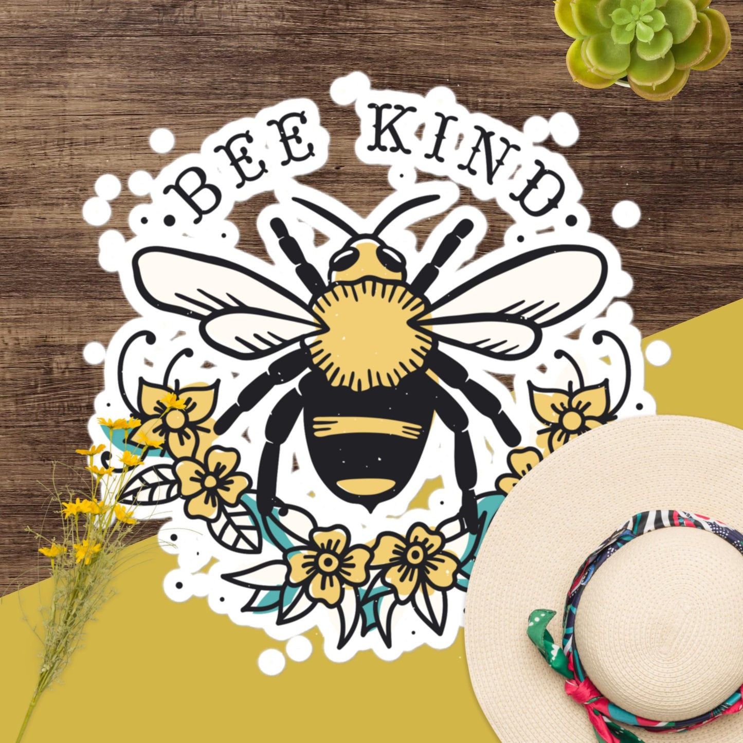 5.5″×5.5″ Bee Kind | Bubble-free Sticker bee kind bees cute stickers nature stickers