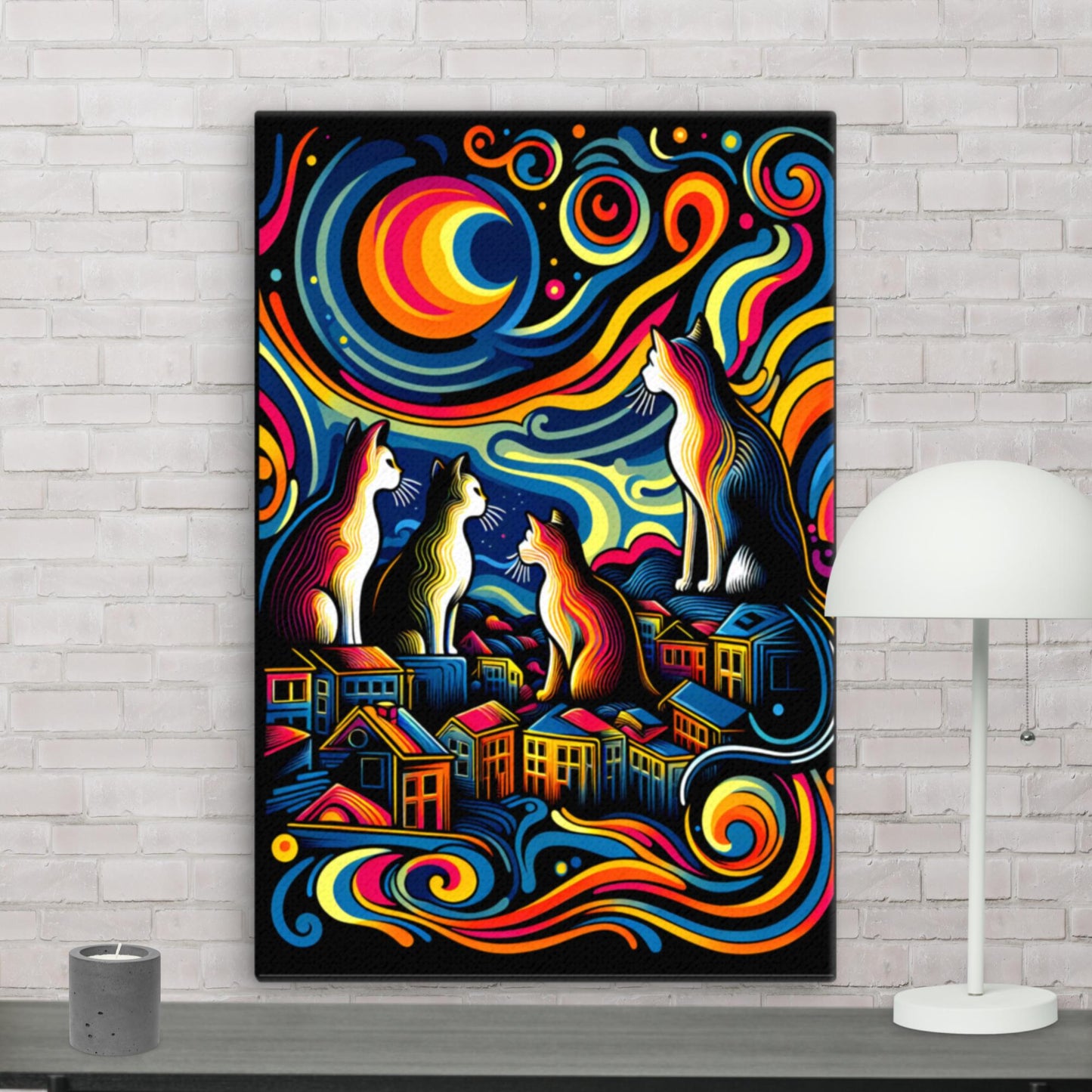 12″×18″ Cat Guardians | Thin canvas ai cat lover cats colours digital art wall art