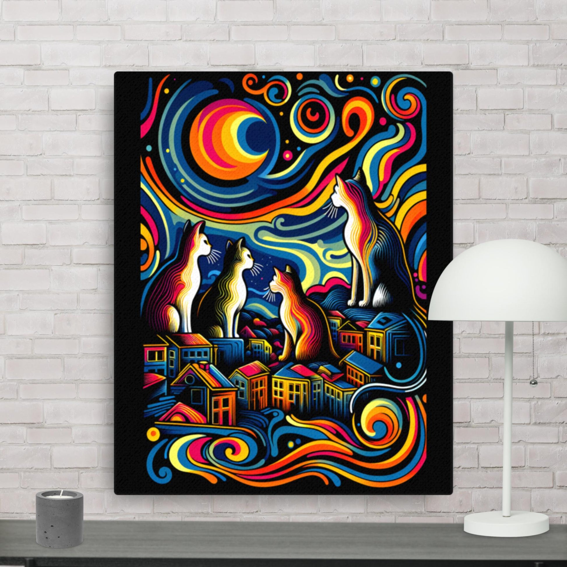 16″×20″ Cat Guardians | Thin canvas ai cat lover cats colours digital art wall art