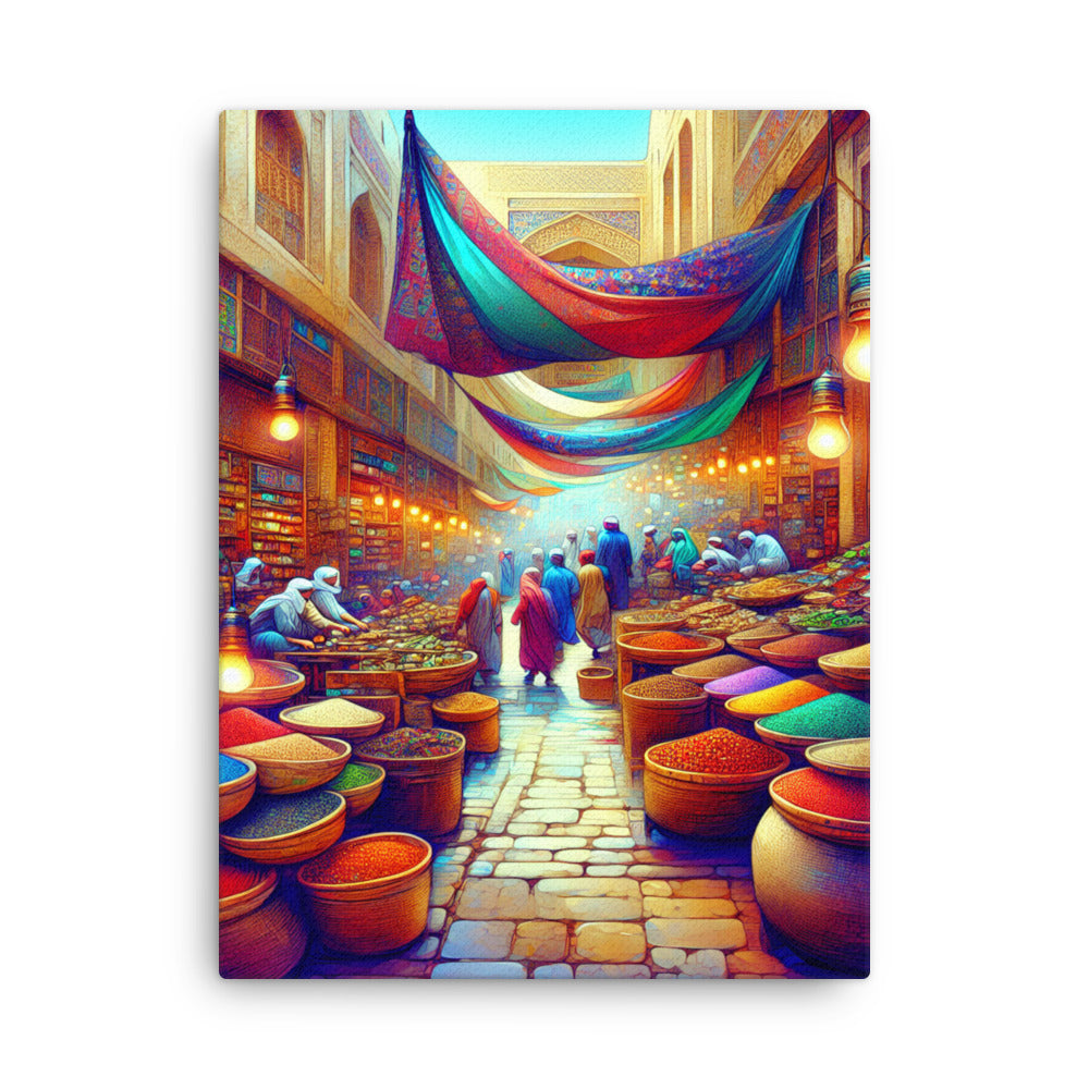 18″×24″ Joyful Village | Thin canvas Home Decor ai art cats colors colours digital art market painting scenery wall art