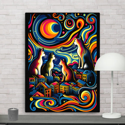 18″×24″ Cat Guardians | Thin canvas ai cat lover cats colours digital art wall art