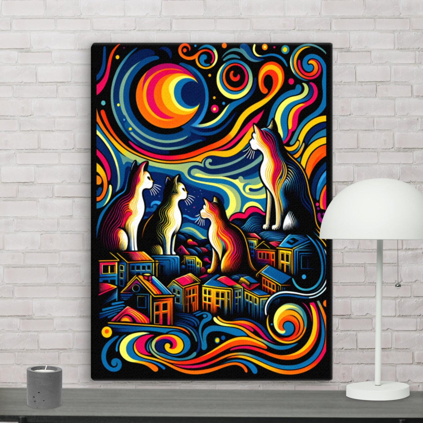 20″×28″ Cat Guardians | Thin canvas ai cat lover cats colours digital art wall art