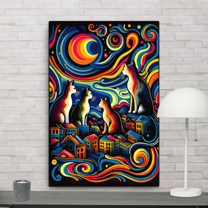 20″×30″ Cat Guardians | Thin canvas ai cat lover cats colours digital art wall art