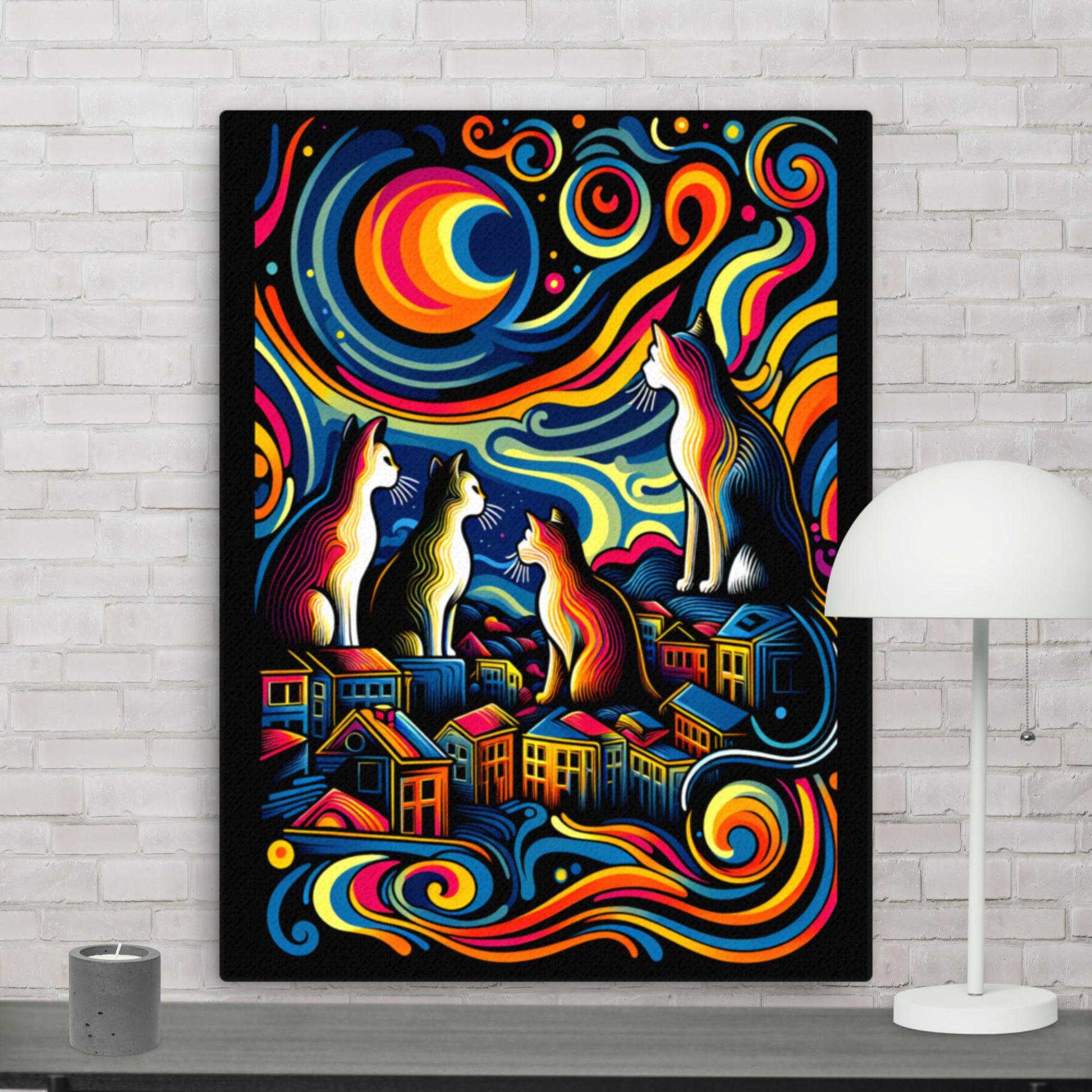 24″×32″ Cat Guardians | Thin canvas ai cat lover cats colours digital art wall art