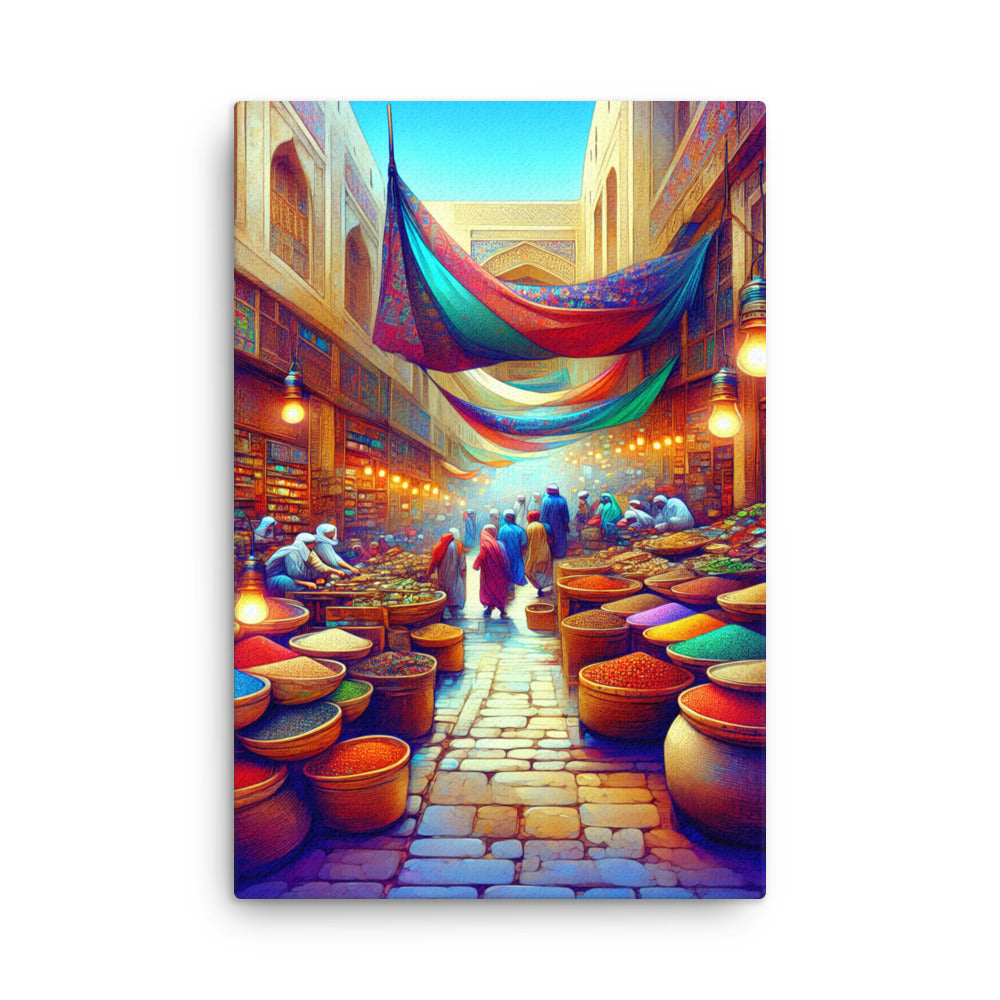 24″×36″ Joyful Village | Thin canvas Home Decor ai art cats colors colours digital art market painting scenery wall art