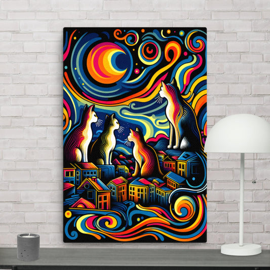 24″×36″ Cat Guardians | Thin canvas ai cat lover cats colours digital art wall art