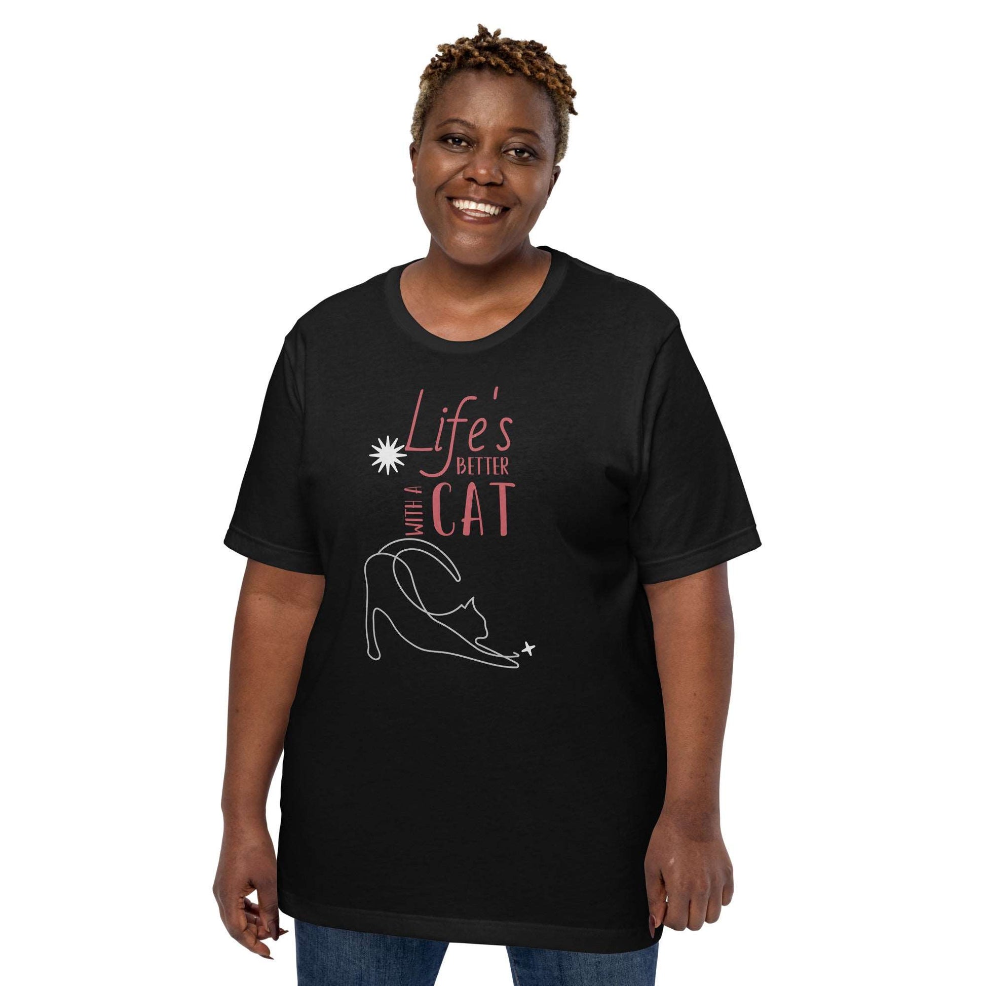 Black Life's Better With a Cat T-Shirt T-shirts 2XL 3XL 4XL cat cat lovers kitty kitty cat Plus size tee XL