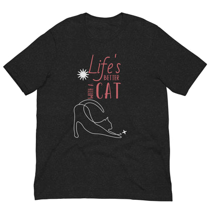 Black Heather Life's Better With a Cat T-Shirt T-shirts 2XL 3XL 4XL cat cat lovers kitty kitty cat Plus size tee XL