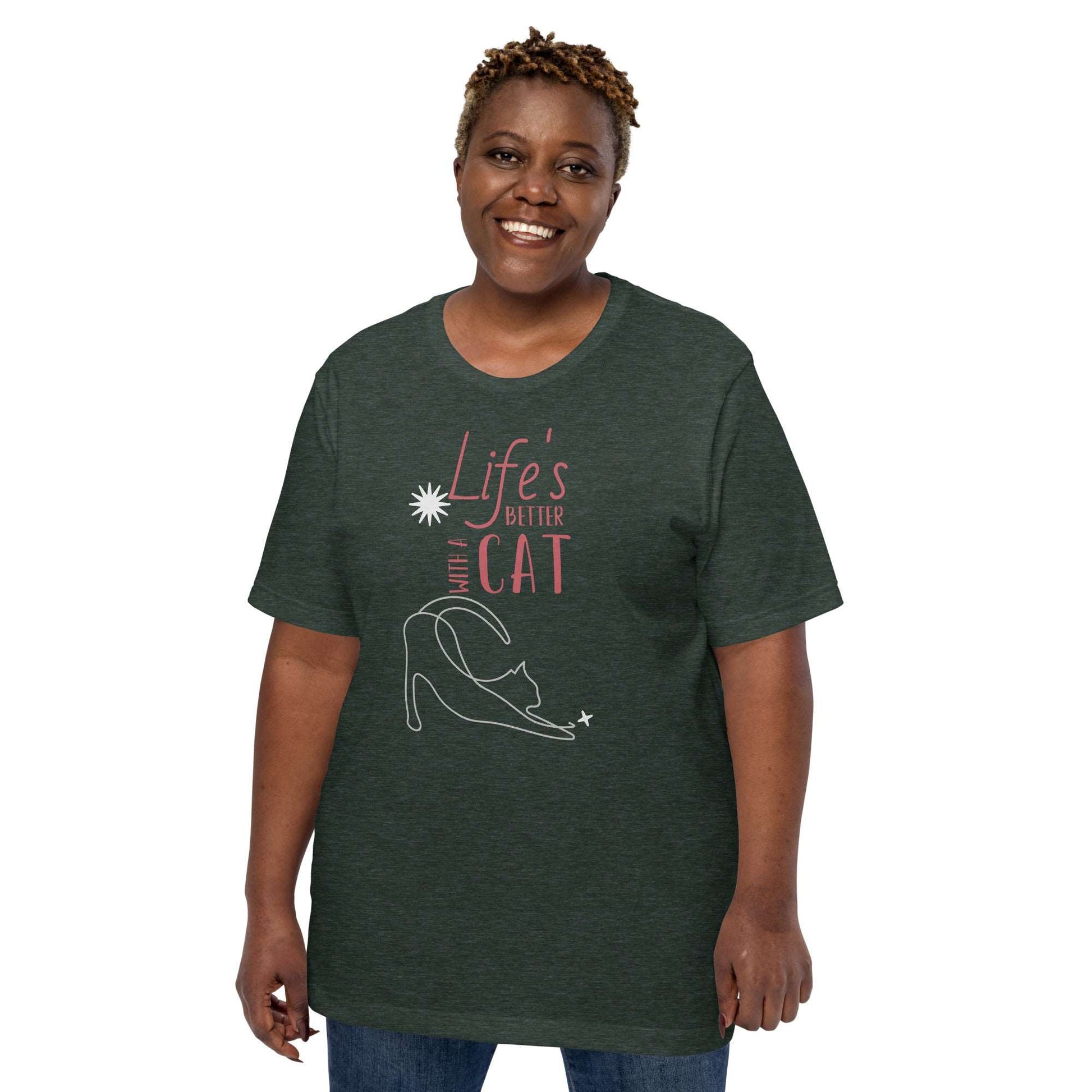 Heather Forest Life's Better With a Cat T-Shirt T-shirts 2XL 3XL 4XL cat cat lovers kitty kitty cat Plus size tee XL