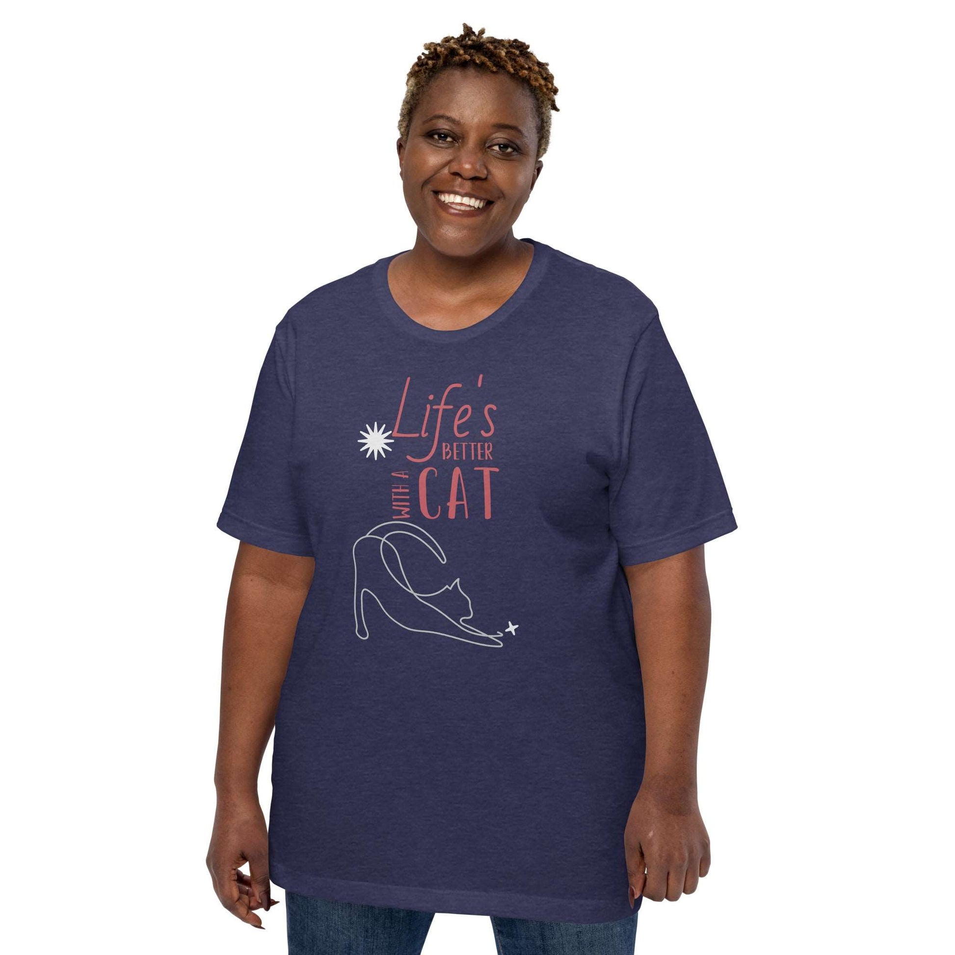 Heather Midnight Navy Life's Better With a Cat T-Shirt T-shirts 2XL 3XL 4XL cat cat lovers kitty kitty cat Plus size tee XL