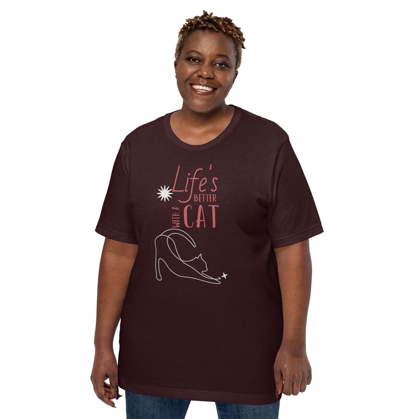 Oxblood Black Life's Better With a Cat T-Shirt T-shirts 2XL 3XL 4XL cat cat lovers kitty kitty cat Plus size tee XL