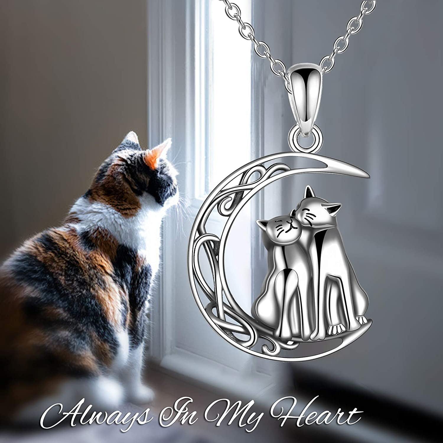 Celtic Moon-Cats Sterling Silver Cremation Jewelry for Ashes of Loved Ones Jewelry Jewelry Necklace Pendant